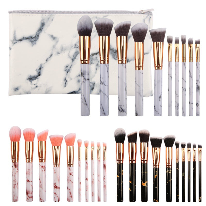 10-Piece Marble Pattern Makeup Brush Set