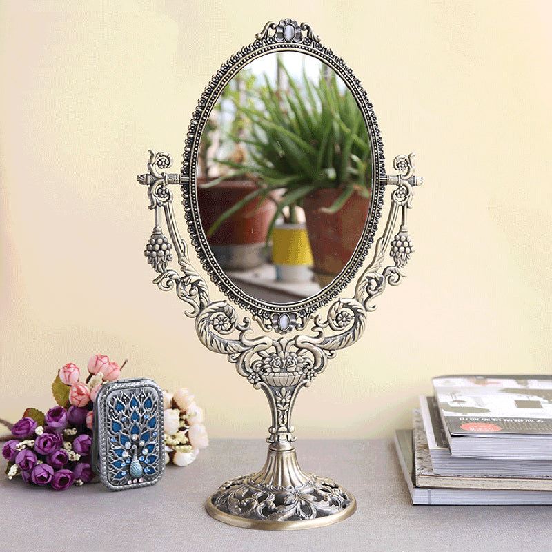 Rustic Double-Sided Makeup Mirror for Desktop Use
