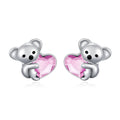 925 Sterling Silver Koala Bear Cute Animal Hypoallergenic Heart Crystal Earrings Jewellery