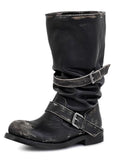 Chunky-heeled Vintage Distressed Mid-calf Boots Womens