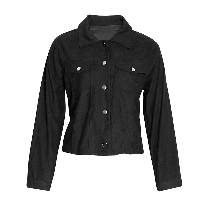 Women's Corduroy Long Sleeve Jacket - Casual Button-Up Coat With Flap Pockets