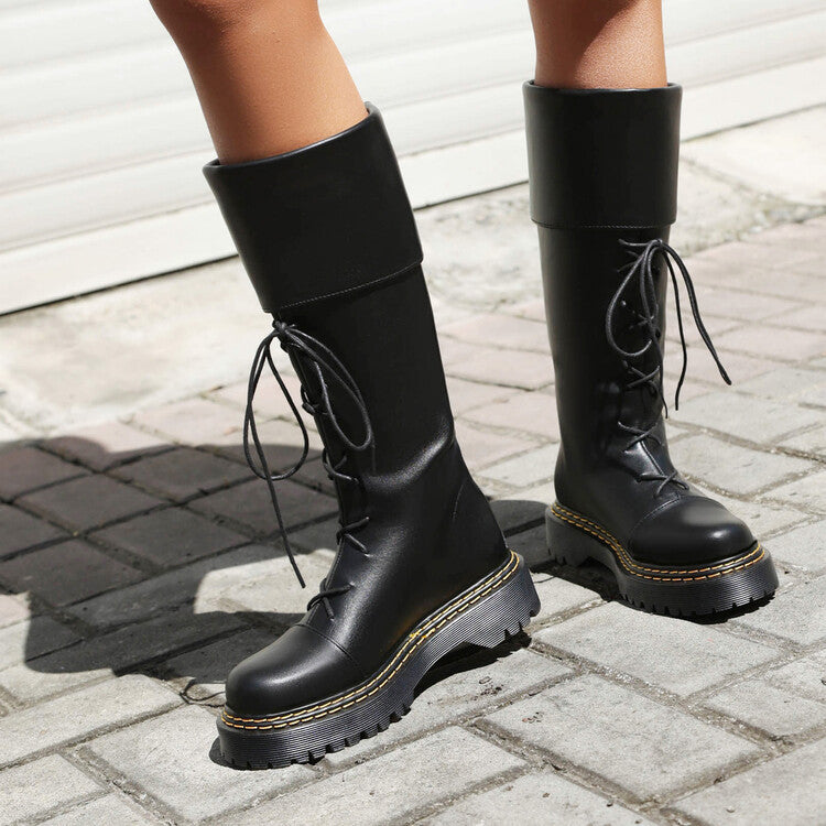 Womens High-heeled Lace-up Thigh-high Boots