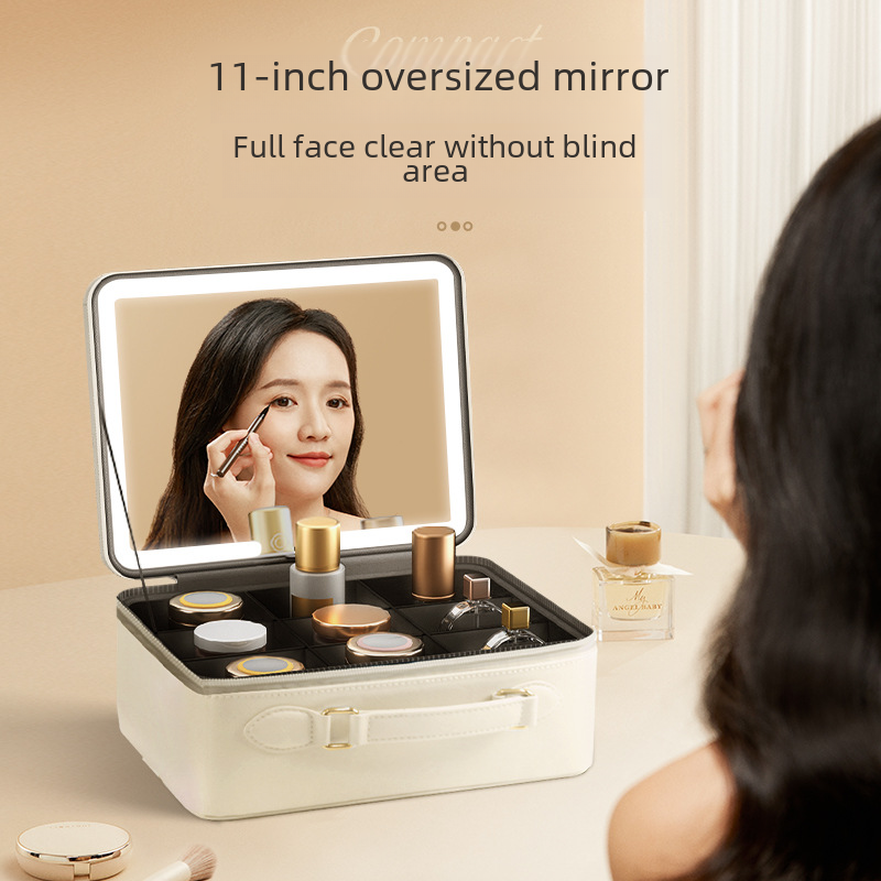 Portable LED Makeup Mirror with Storage for Girls