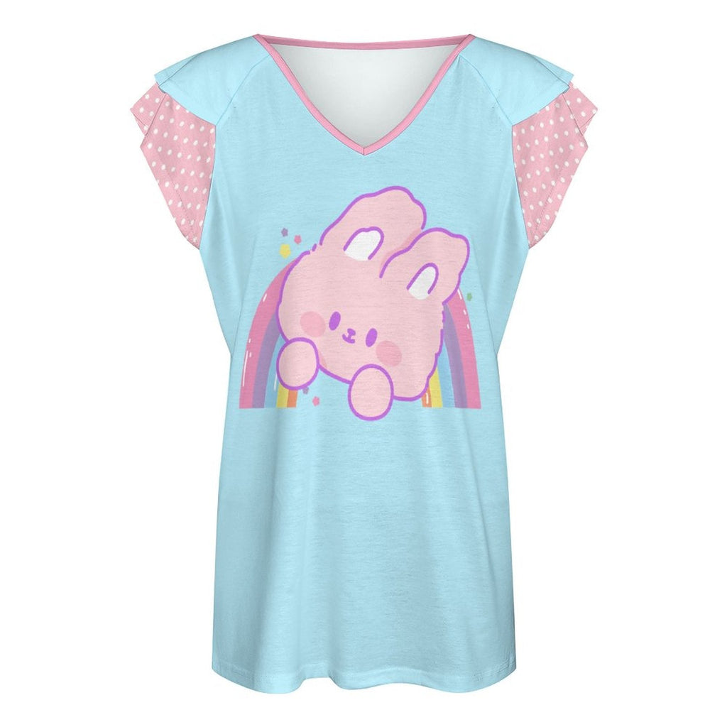 Kawaii Bunny Rainbow Ruffle Play Tee
