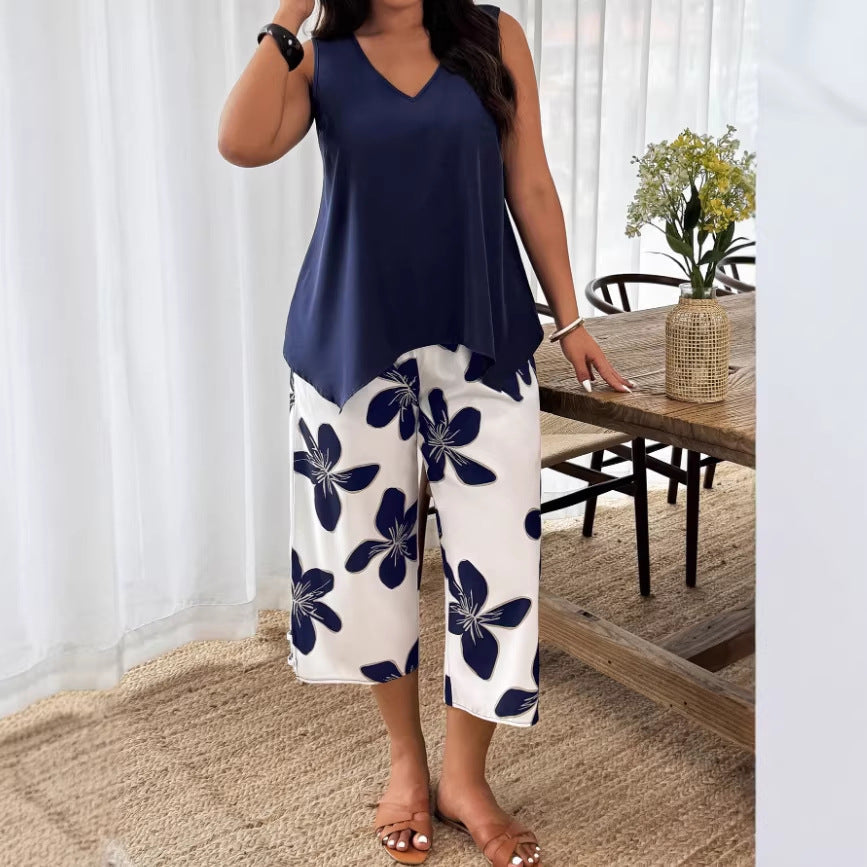 Women's Casual Elegant Printed Cropped Pants Set