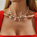 Christmas Tree Candy Snowman Pendant Necklace Holiday Fashion Necklace