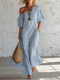 Womens Striped Off-shoulder Dress