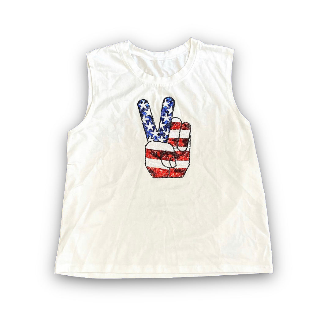 American Peace Out Sequin Kids Tank Top