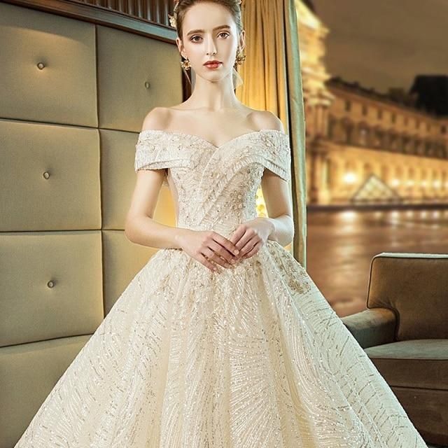 Gorgeous Shiny Wedding Dress Off the Shoulder Gown