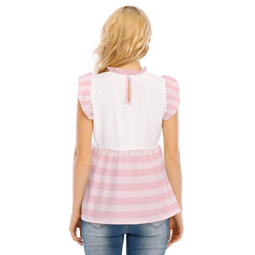 Kawaii Piglet Pink Striped Ruffle Blouse