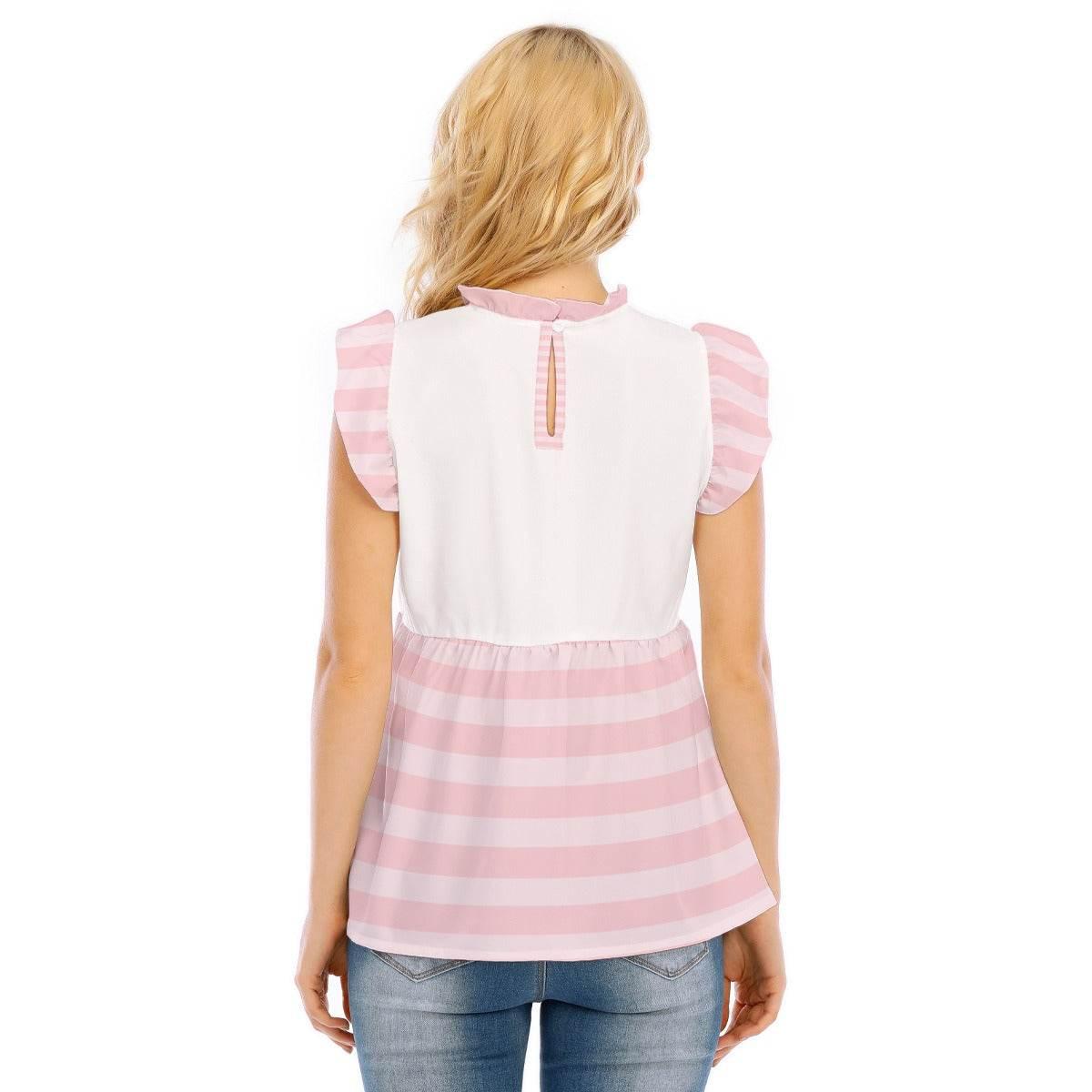 Kawaii Piglet Pink Striped Ruffle Blouse