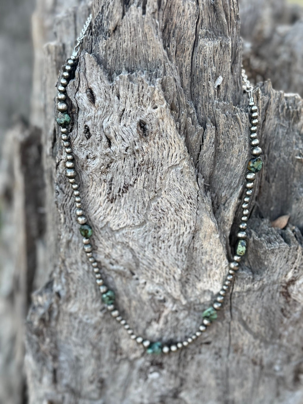 Silver Beads Turquoise Flats Beaded Necklace